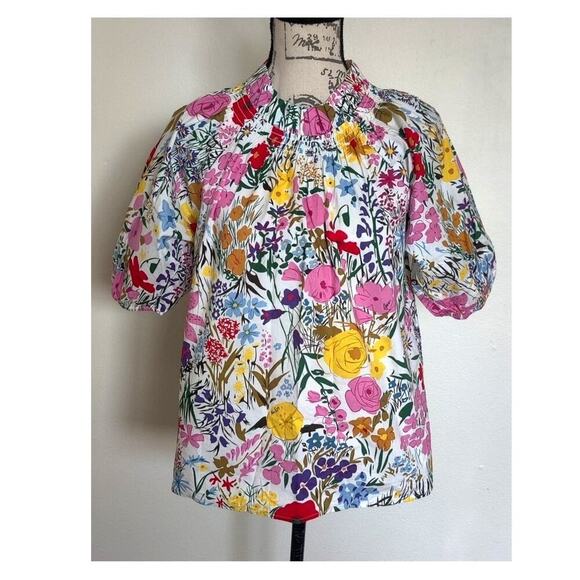 THML Floral Puff Sleeve Top Colorful Size Small Cotton Multicolor Blouse - Picture 1 of 10